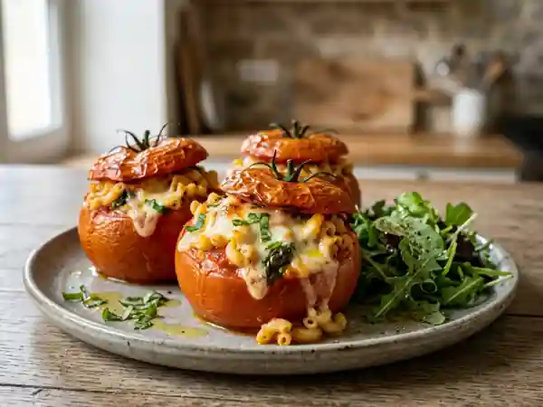 Tomates farcies coquillettes et mozzarella - Photo de présentation