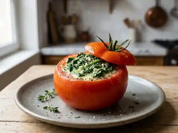 Tomates fondantes aux épinards crémeux - Photo de présentation