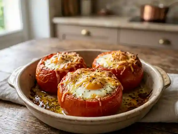 Tomates gratinées au cœur d'œuf fondant - Photo de présentation