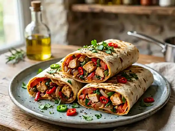 Tortillas au poulet grillé et piment fondant - Photo de présentation