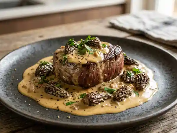 Tournedos d'autruche aux morilles et sauce crème onctueuse - Photo de présentation