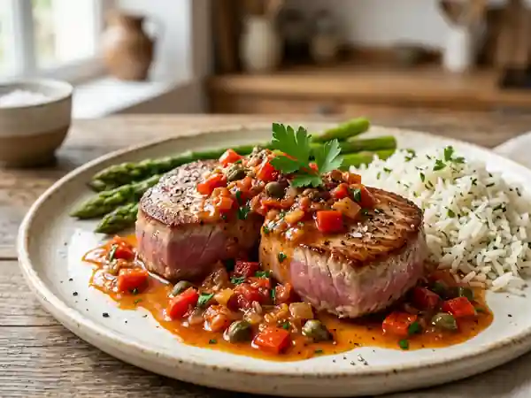 Tournedos de thon à l'américaine et sauce acidulée - Photo de présentation