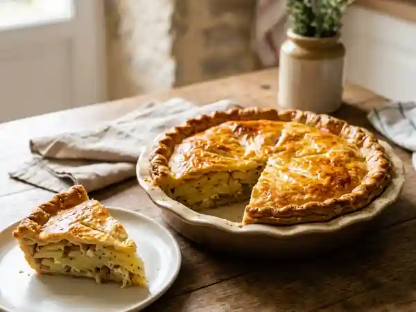 Tourte aux pommes de terre fondante et dorée - Photo de présentation
