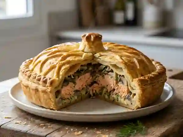 Tourte fondante au saumon et champignons - Photo de présentation