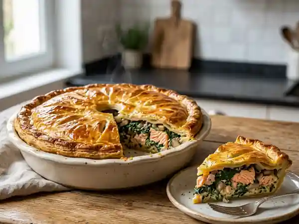 Tourte fondante au saumon et épinards frais - Photo de présentation
