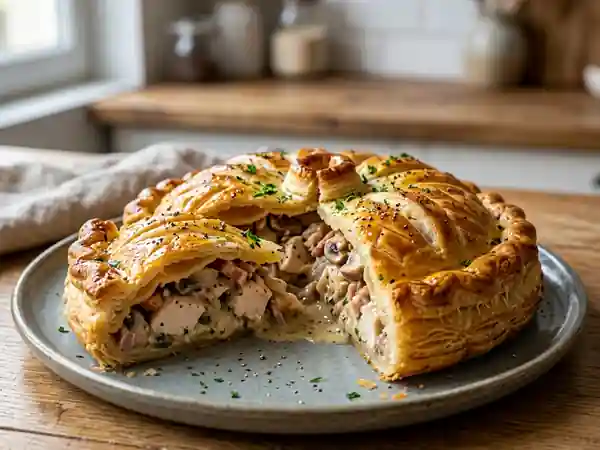 Tourte gourmande au poulet, champignons et lardons - Photo de présentation