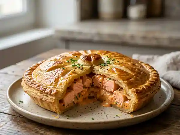Tourte gourmande au saumon et sauce bisque de homard - Photo de présentation