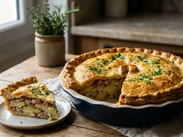Tourte rustique de pommes de terre au lard persillé - Photo de présentation