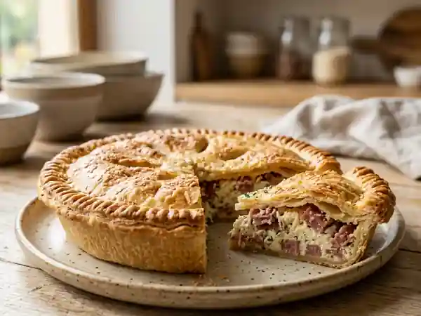 Tourte savoureuse à la ricotta et au salami - Photo de présentation