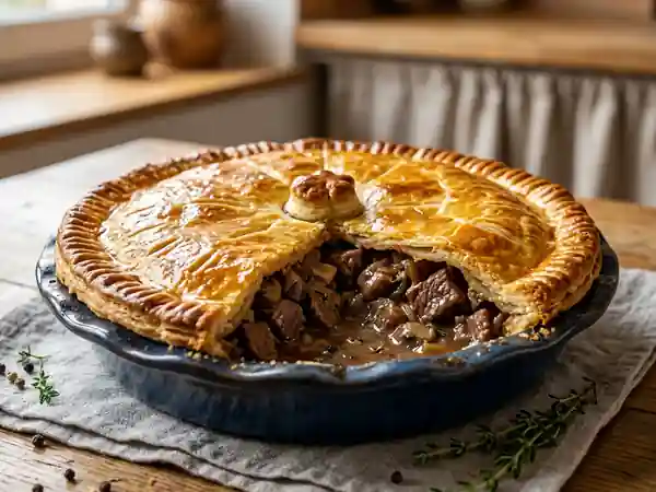 Pie croustillante au boeuf et rognons - Photo de présentation