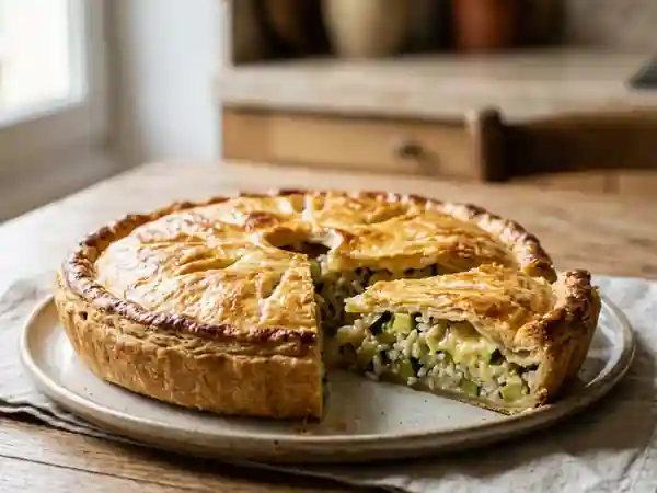 Tourte savoureuse au riz et courgettes fondantes - Photo de présentation
