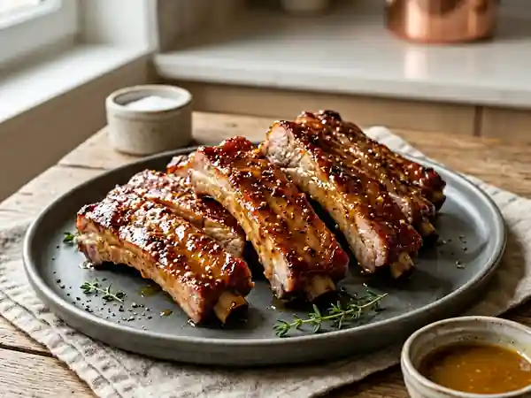 Travers de porc caramélisés au miel et moutarde - Photo de présentation