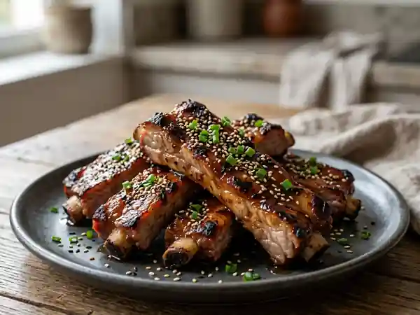 Travers de porc grillé au miel et sauce soja : recette sucrée-salée irrésistible - Photo de présentation