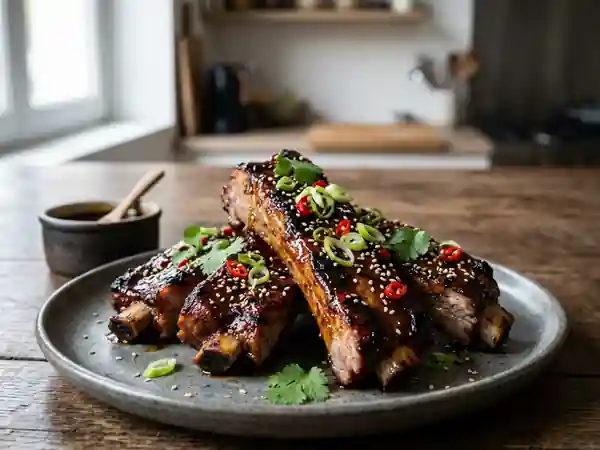 Travers de porc laqués au miel et gingembre - Photo de présentation