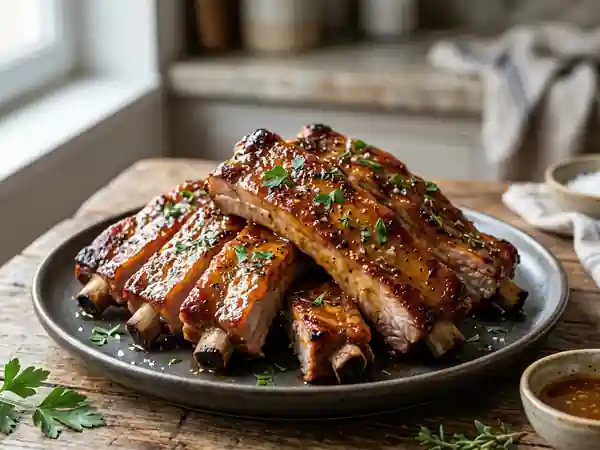 Travers de porc laqués miel et moutarde - Photo de présentation