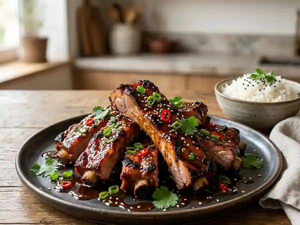 Travers de porc grillés à la sauce aigre-douce maison - Photo de présentation
