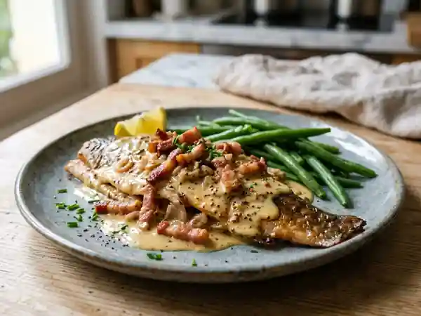 Truite à la moutarde et lardons fondants : recette savoureuse et facile - Photo de présentation