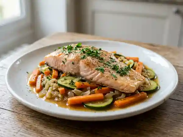 Truite au Gewurztraminer et ses petits légumes de saison - Photo de présentation