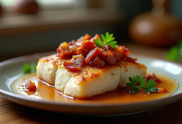 Truite aux lardons croustillants et sauce onctueuse