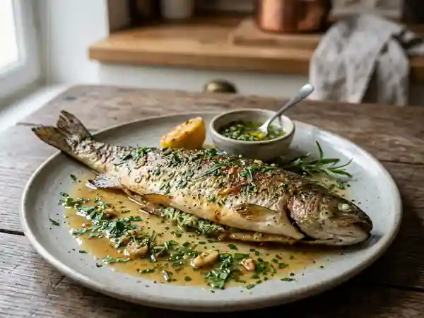 Truite fondante au beurre d'herbes et vin blanc - Photo de présentation