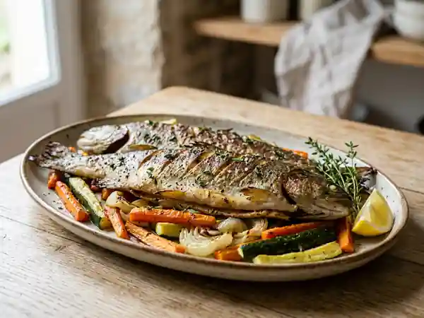 Truite rôtie au thym et légumes fondants - Photo de présentation