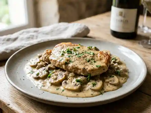 Veau crémeux aux champignons et Chablis : recette gourmande et raffinée - Photo de présentation