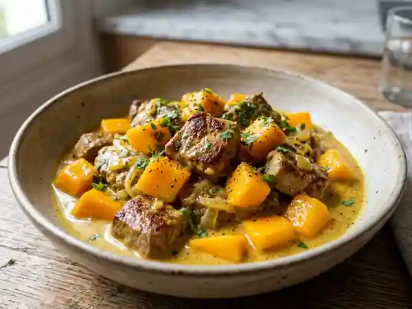Veau fondant à la mangue fraîche et épices douces - Photo de présentation