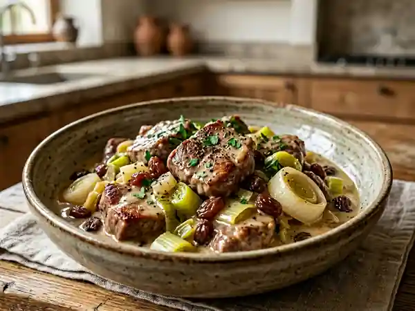 Sauté de veau crémeux aux poireaux et raisins - Photo de présentation