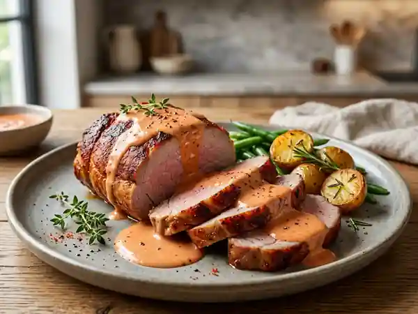Veau rôti fondant, sauce onctueuse au paprika - Photo de présentation