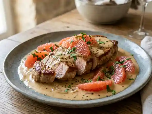 Veau tendre aux pamplemousses frais et sauce légère - Photo de présentation