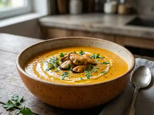 Velouté crémeux de potiron aux moules fraîches - Photo de présentation