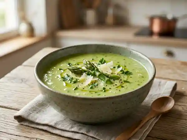 Velouté d'asperges vertes au parmesan fondant - Photo de présentation