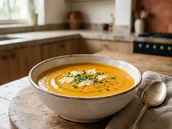 Velouté de carottes onctueux au fromage fondu - Photo de présentation