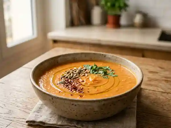 Velouté de carottes et lentilles au piment - Photo de présentation
