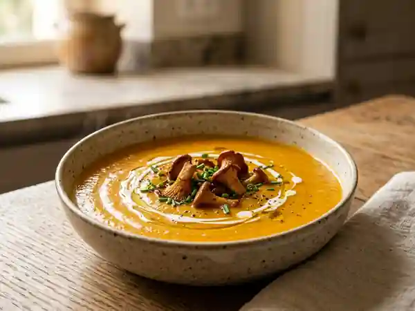 Velouté de citrouille et chanterelles boisées - Photo de présentation