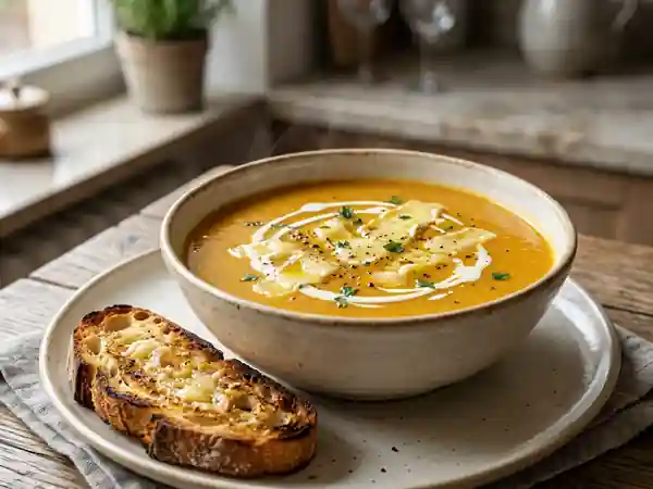 Velouté de citrouille cyclothymique au munster et son paysage mystérieux - Photo de présentation
