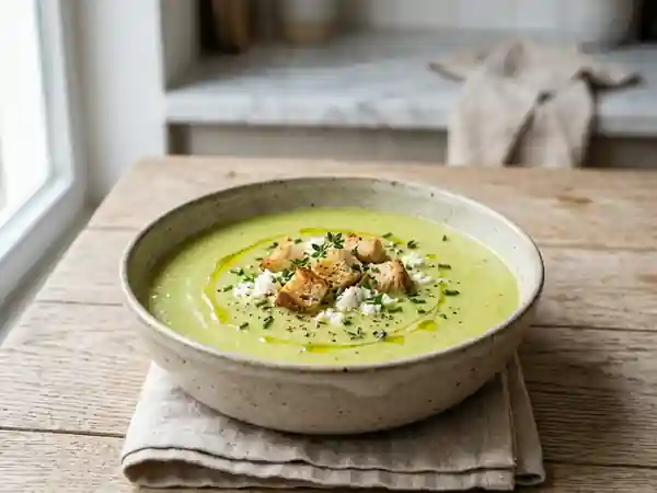 Velouté de courgettes au chèvre frais : recette facile et gourmande - Photo de présentation