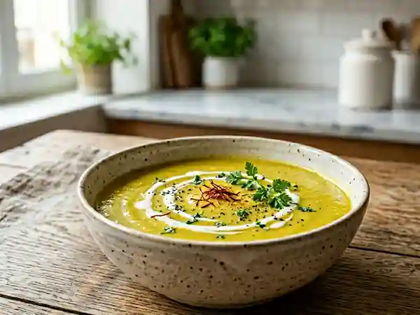 Velouté de courgettes crémeux et safrané - Photo de présentation