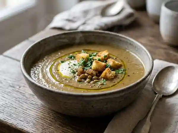 Velouté de lentilles aux oignons fondants : recette facile et gourmande - Photo de présentation