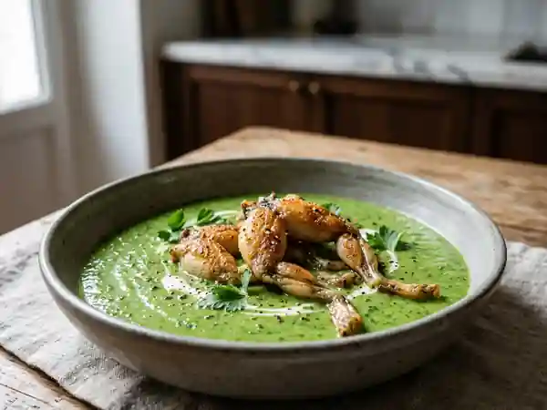 Velouté de persil intense et grenouilles dorées - Photo de présentation