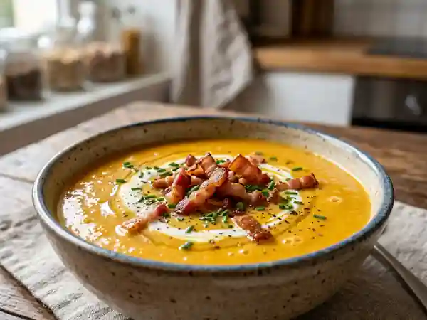 Velouté de potiron au lard croustillant : recette facile et gourmande - Photo de présentation