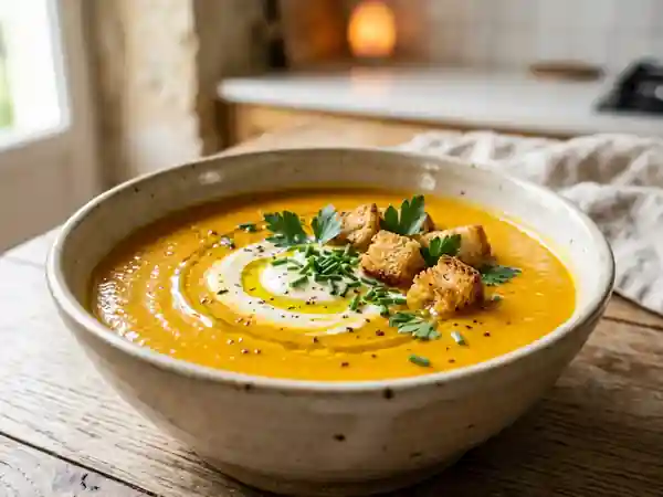 Velouté de potiron et pommes de terre onctueux pour une personne - Photo de présentation