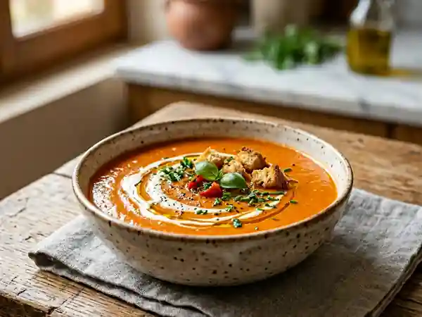 Velouté onctueux de tomates olivettes et courgettes fraîches - Photo de présentation