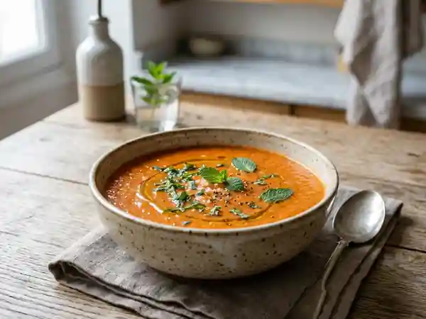 Velouté onctueux tomate concombre et menthe - Photo de présentation
