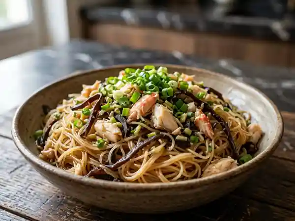 Wok de Vermicelles au Crabe et Champignons Noirs - Photo de présentation