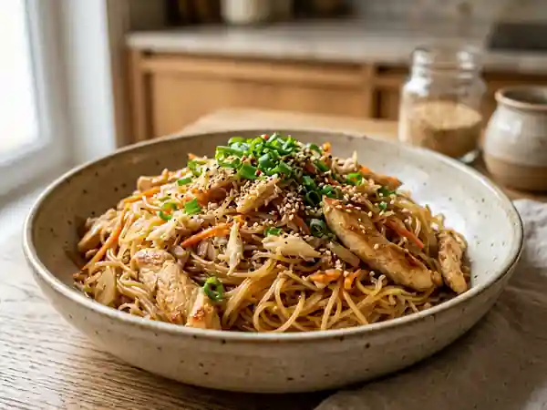 Vermicelles sautés au crabe et poulet fondant - Photo de présentation