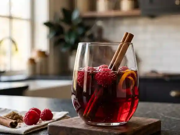 Vin rouge aux framboises et épices douces - Photo de présentation