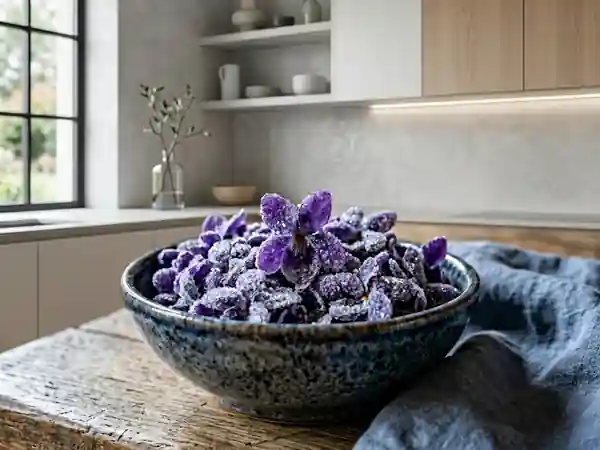 Violettes givrées : bonbons floraux croquants - Photo de présentation