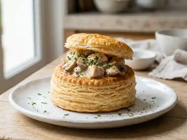 Vol-au-vent classique à la crème et aux champignons - Photo de présentation
