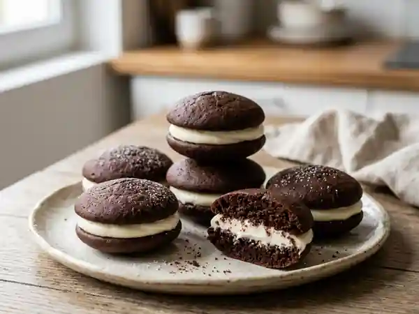 Whoopie pies moelleux au chocolat et crème vanillée - Photo de présentation